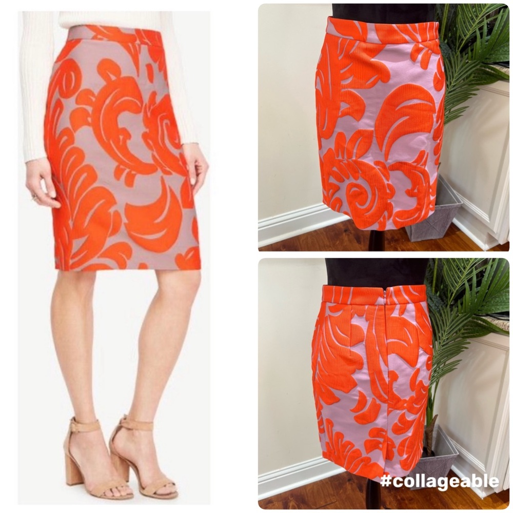 Ann Taylor Curvy Fan Leaf Orange Mauve Skirt 0P